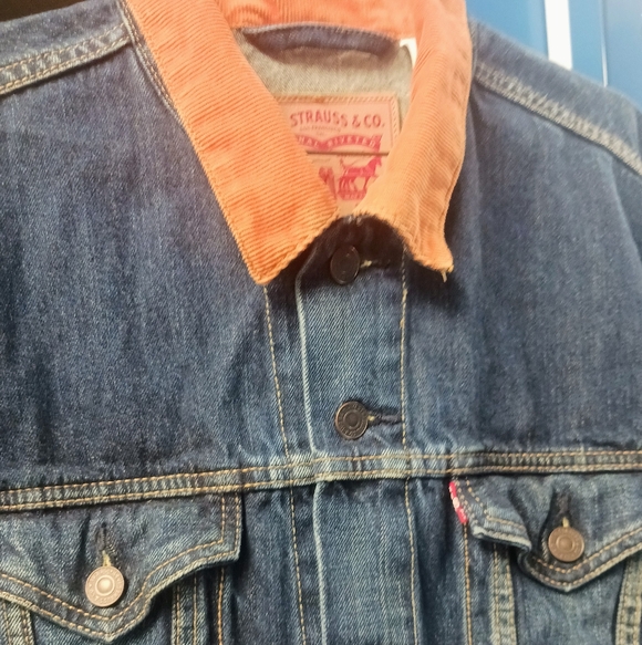 Rare 2012 Levi’s Trucker Jacket - Orange Corduroy Collar - Size L - Picture 2 of 4